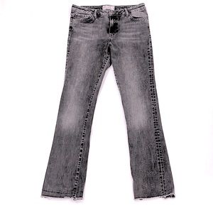 Free People Gray Cropped Frayed Hemline Straight Leg Jean